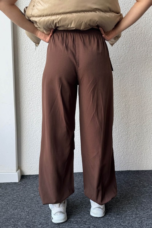 PNT-07376 Kahverengi Bel Ve Paça İpli Cepli Salaş Pantolon - 6