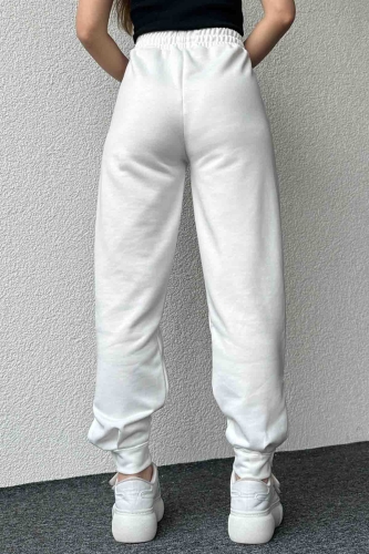 PNT-07387 Beyaz Paça Çıtçıt Detaylı Lastikli Jogger Pantolon - 8