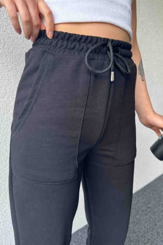 PNT-07387 Siyah Paça Çıtçıt Detaylı Lastikli Jogger Pantolon - 6