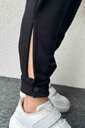 PNT-07387 Siyah Paça Çıtçıt Detaylı Lastikli Jogger Pantolon - 4