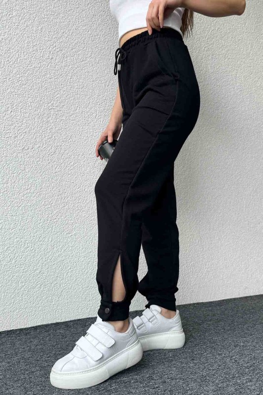 PNT-07387 Siyah Paça Çıtçıt Detaylı Lastikli Jogger Pantolon - 3