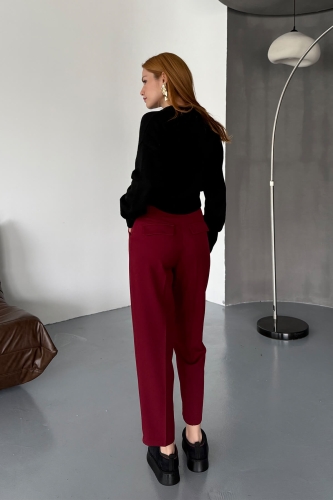 PNT-07404 Bordo Kemerli Havuç Model Atlas Kumaş Pantolon - 2