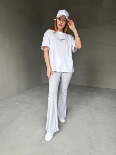 PNT-07405 Gri Bel Lastikli Ribana Kumaş İspanyol Paça Pantolon - Cappmoda