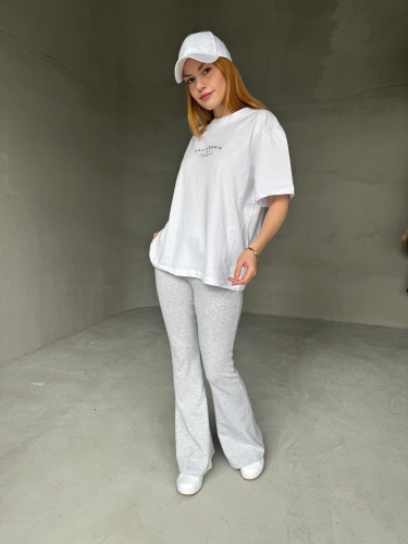 PNT-07405 Gri Bel Lastikli Ribana Kumaş İspanyol Paça Pantolon - 3