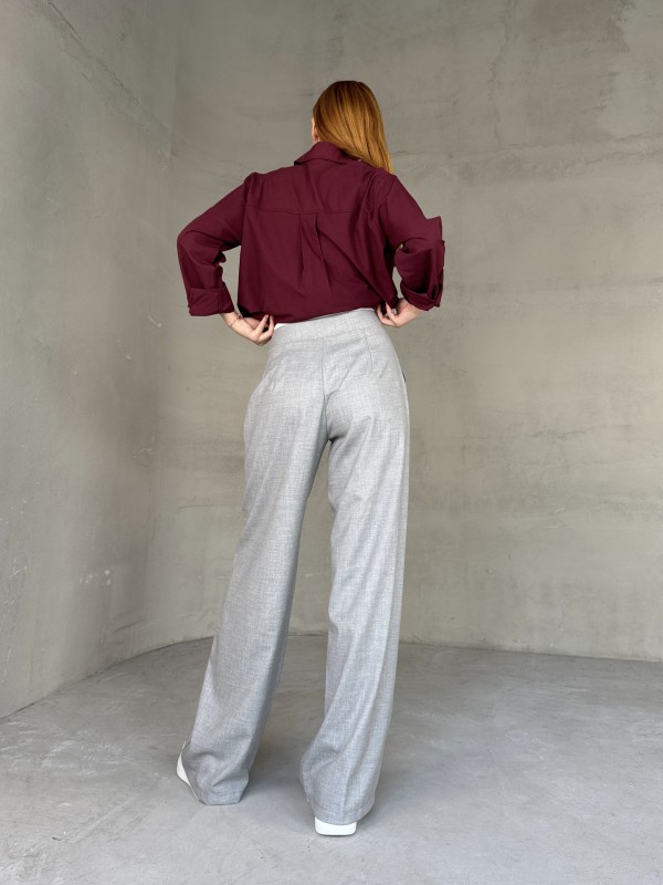 PNT-07407 Gri Bel Tasarım Detay Crep Kumaş Palazzo Pantrolon - 3