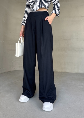 PNT-07407 Lacivert Bel Tasarım Detay Crep Kumaş Palazzo Pantrolon - Cappmoda