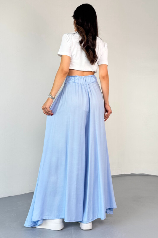 PNT-07410 Bebe Mavi Dokuma Kuşaklı Şalvar Etek Pantolon - 3