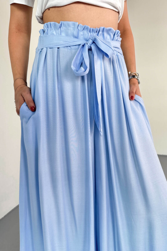 PNT-07410 Bebe Mavi Dokuma Kuşaklı Şalvar Etek Pantolon - 4