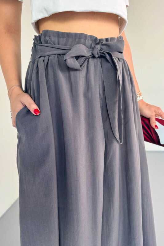 PNT-07410 Füme Dokuma Kuşaklı Şalvar Etek Pantolon - 5