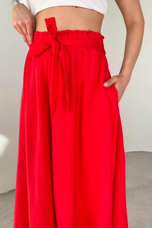 PNT-07410 Nar Çiçeği Dokuma Kuşaklı Şalvar Etek Pantolon - 5