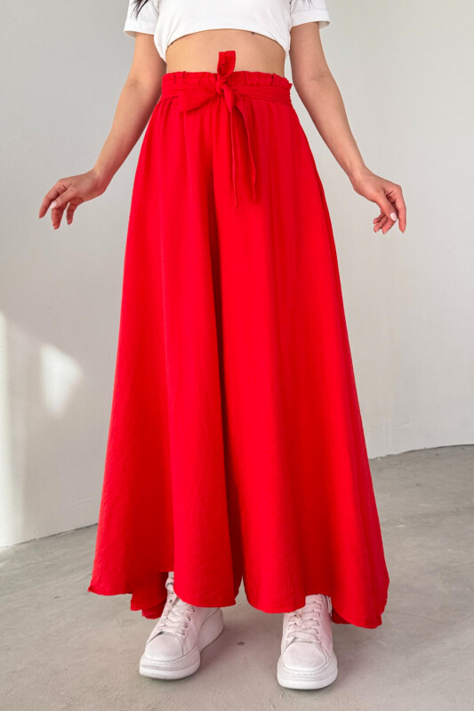 PNT-07410 Nar Çiçeği Dokuma Kuşaklı Şalvar Etek Pantolon - 2