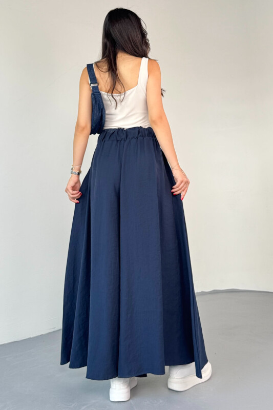 PNT-07410 Lacivert Dokuma Kuşaklı Şalvar Etek Pantolon - 2