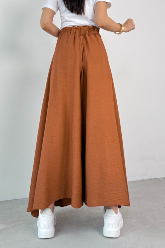 PNT-07410 Tarçın Rengi Dokuma Kuşaklı Şalvar Etek Pantolon - 5