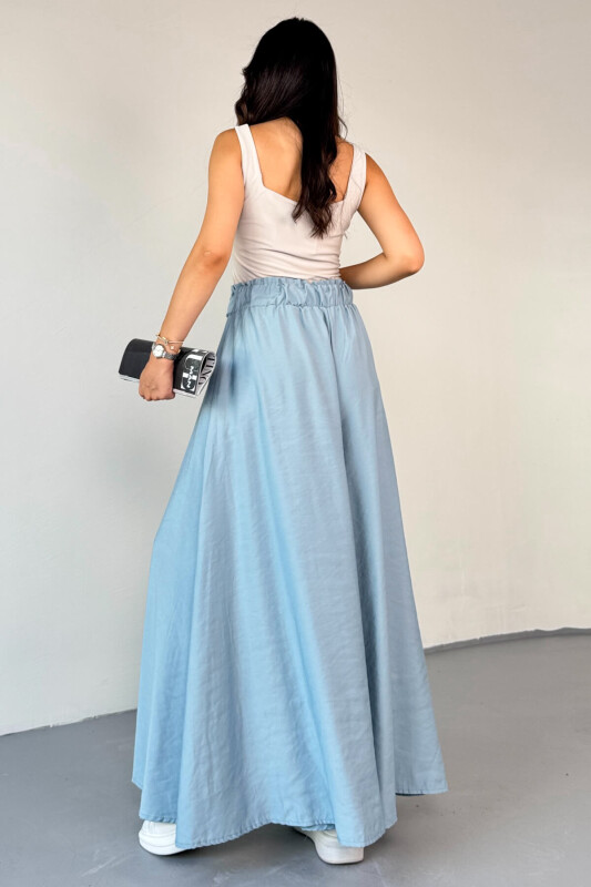 PNT-07410 Turkuaz Dokuma Kuşaklı Şalvar Etek Pantolon - 3