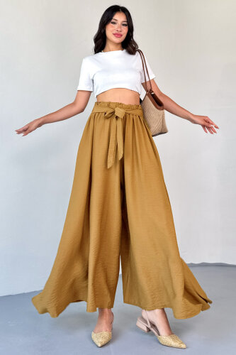 PNT-07410 Vizon Dokuma Kuşaklı Şalvar Etek Pantolon - Cappmoda