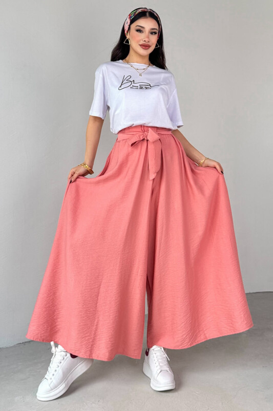 PNT-07410 Yavruağzı Dokuma Kuşaklı Şalvar Etek Pantolon - 6