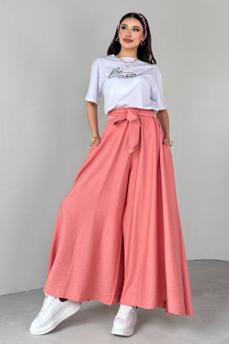 PNT-07410 Yavruağzı Dokuma Kuşaklı Şalvar Etek Pantolon - 3