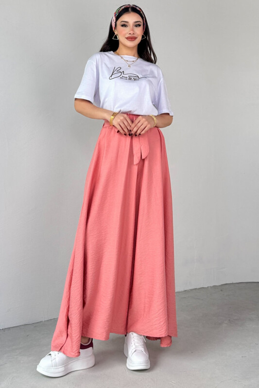 PNT-07410 Yavruağzı Dokuma Kuşaklı Şalvar Etek Pantolon - 8