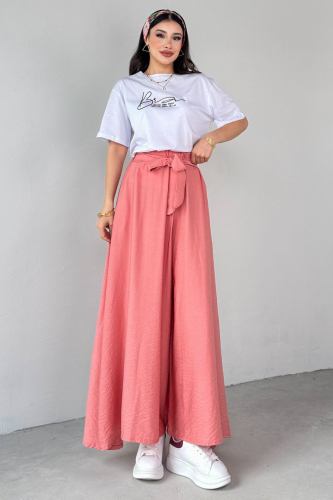 PNT-07410 Yavruağzı Dokuma Kuşaklı Şalvar Etek Pantolon - 10