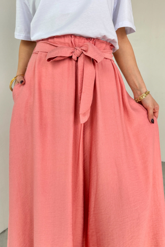 PNT-07410 Yavruağzı Dokuma Kuşaklı Şalvar Etek Pantolon - Cappmoda (1)