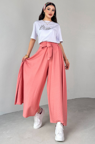 PNT-07410 Yavruağzı Dokuma Kuşaklı Şalvar Etek Pantolon - 12