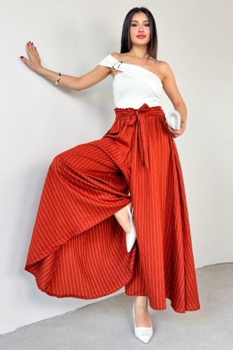 PNT-07411 Tarçın Çizgili Dokuma Şalvar Etek Pantolon - Cappmoda (1)