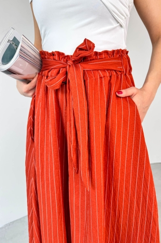 PNT-07411 Tarçın Çizgili Dokuma Şalvar Etek Pantolon - 9