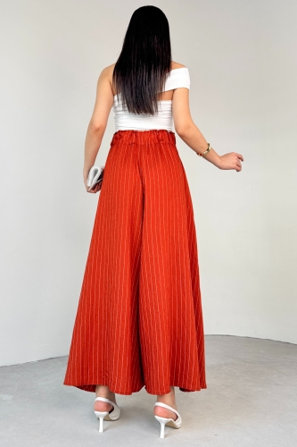 PNT-07411 Tarçın Çizgili Dokuma Şalvar Etek Pantolon - 11