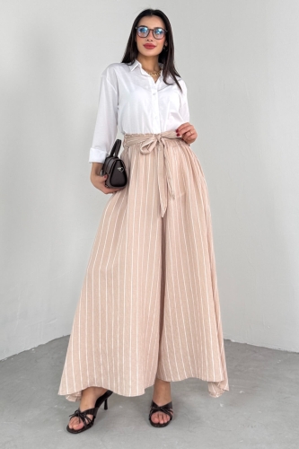 PNT-07411 Vizon Çizgili Dokuma Şalvar Etek Pantolon - Cappmoda