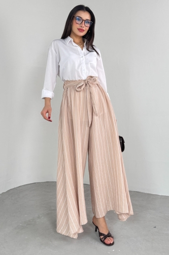 PNT-07411 Vizon Çizgili Dokuma Şalvar Etek Pantolon - Cappmoda (1)