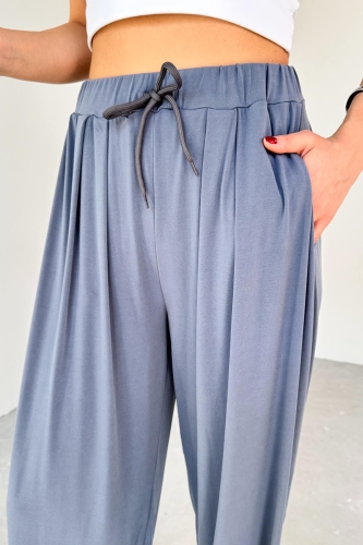 PNT-07413 Füme Modal Kumaş Paça Detaylı Şalvar Pantolon - 6