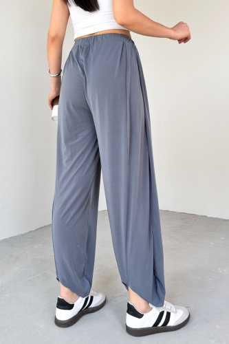 PNT-07413 Füme Modal Kumaş Paça Detaylı Şalvar Pantolon - 7