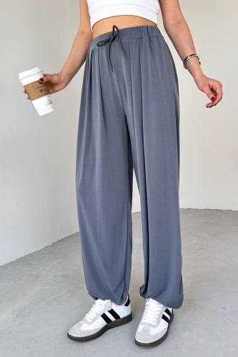 PNT-07413 Füme Modal Kumaş Paça Detaylı Şalvar Pantolon - 2