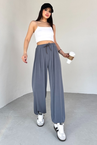 PNT-07413 Füme Modal Kumaş Paça Detaylı Şalvar Pantolon - 8