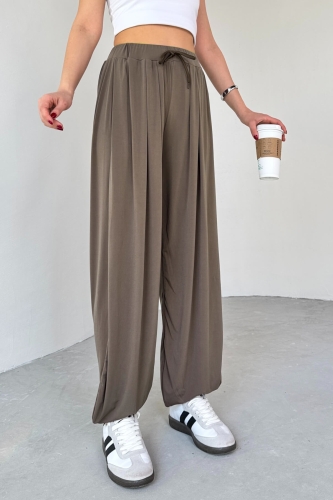 PNT-07413 Haki Modal Kumaş Paça Detaylı Şalvar Pantolon - 2