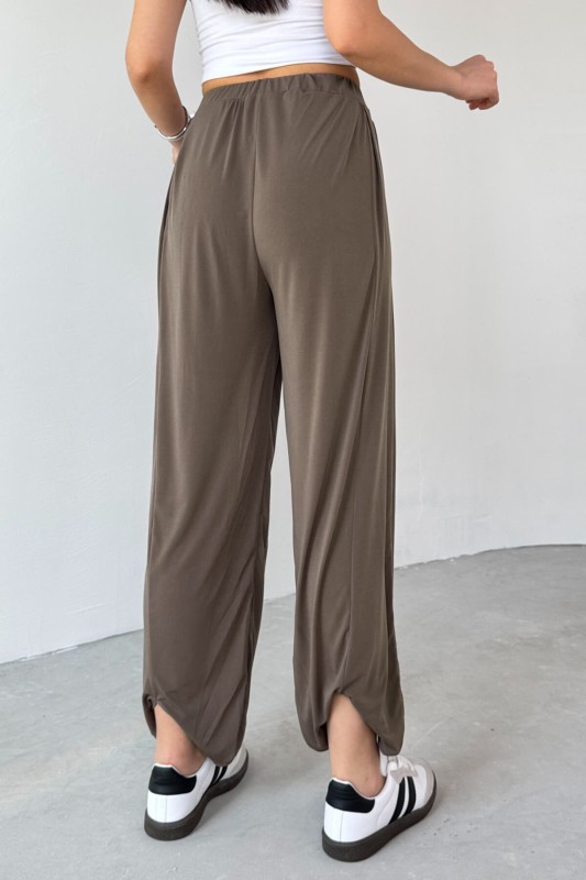 PNT-07413 Haki Modal Kumaş Paça Detaylı Şalvar Pantolon - 3