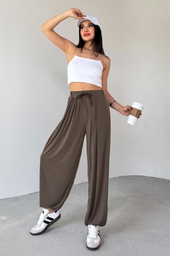 PNT-07413 Haki Modal Kumaş Paça Detaylı Şalvar Pantolon - 5