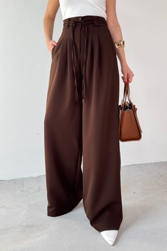 PNT-07414 Kahverengi İp Askı Model Tasarım Salaş Pantolon - 3