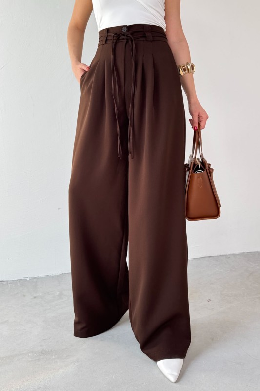 PNT-07414 Kahverengi İp Askı Model Tasarım Salaş Pantolon - 3