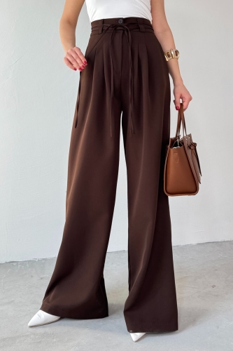 PNT-07414 Kahverengi İp Askı Model Tasarım Salaş Pantolon - 1