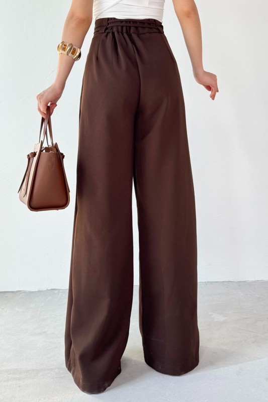 PNT-07414 Kahverengi İp Askı Model Tasarım Salaş Pantolon - 5