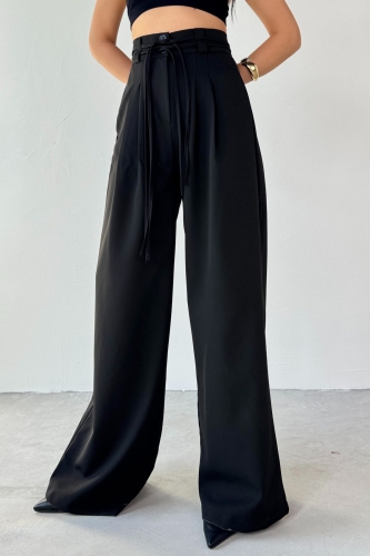 PNT-07414 Siyah İp Askı Model Tasarım Salaş Pantolon - 3