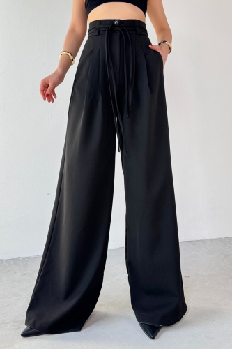 PNT-07414 Siyah İp Askı Model Tasarım Salaş Pantolon - 1