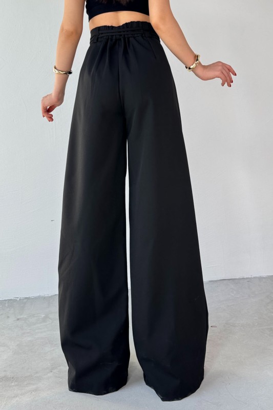 PNT-07414 Siyah İp Askı Model Tasarım Salaş Pantolon - 4