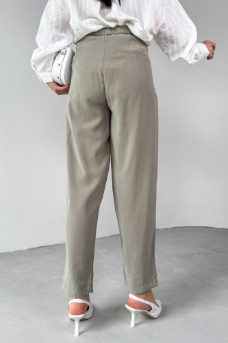 PNT-07416 Haki Bel Bağlamalı Pensli Havuç Pantolon - 6