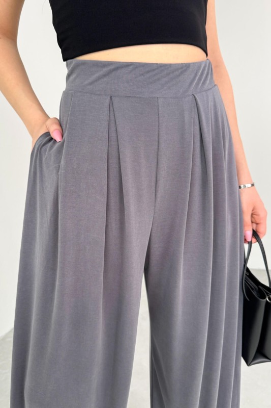 PNT-07417 Füme Bel Lastikli Şalvar Pantolon - 5