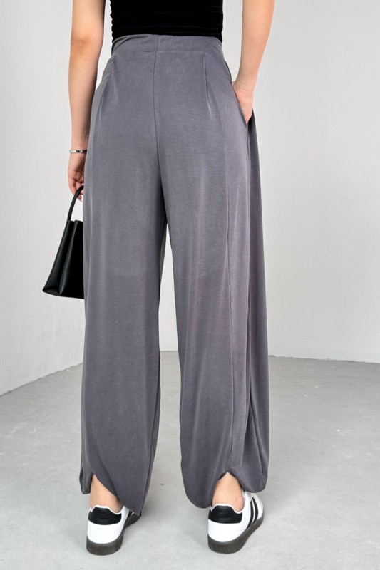 PNT-07417 Füme Bel Lastikli Şalvar Pantolon - 3