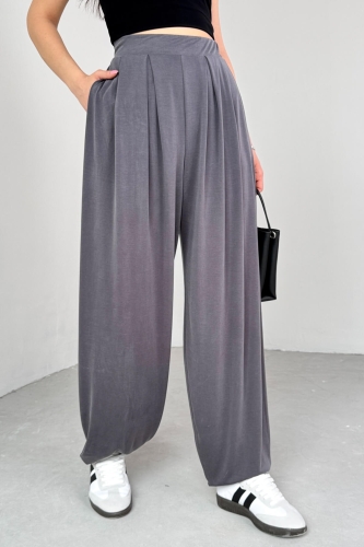 PNT-07417 Füme Bel Lastikli Şalvar Pantolon - 2