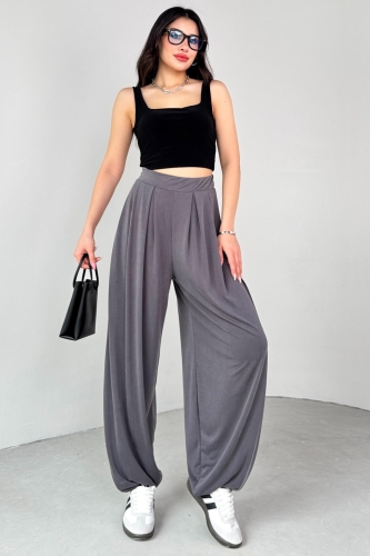 PNT-07417 Füme Bel Lastikli Şalvar Pantolon - 1