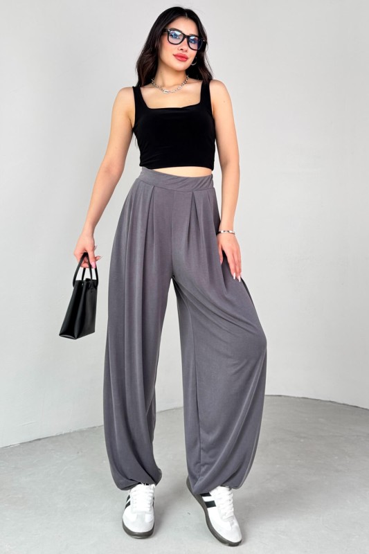 PNT-07417 Füme Bel Lastikli Şalvar Pantolon - 1